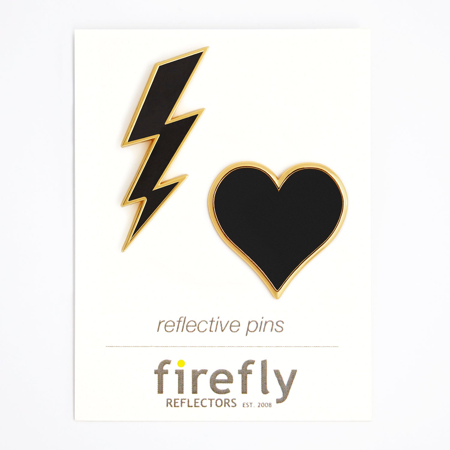 Firefly Reflectors - Gold Heart + Bolt Reflective Pins Set