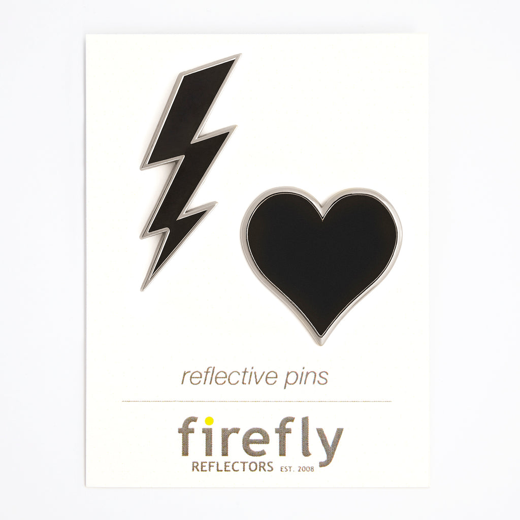 Firefly Reflectors - Silver Heart + Bolt Reflective Pins Set