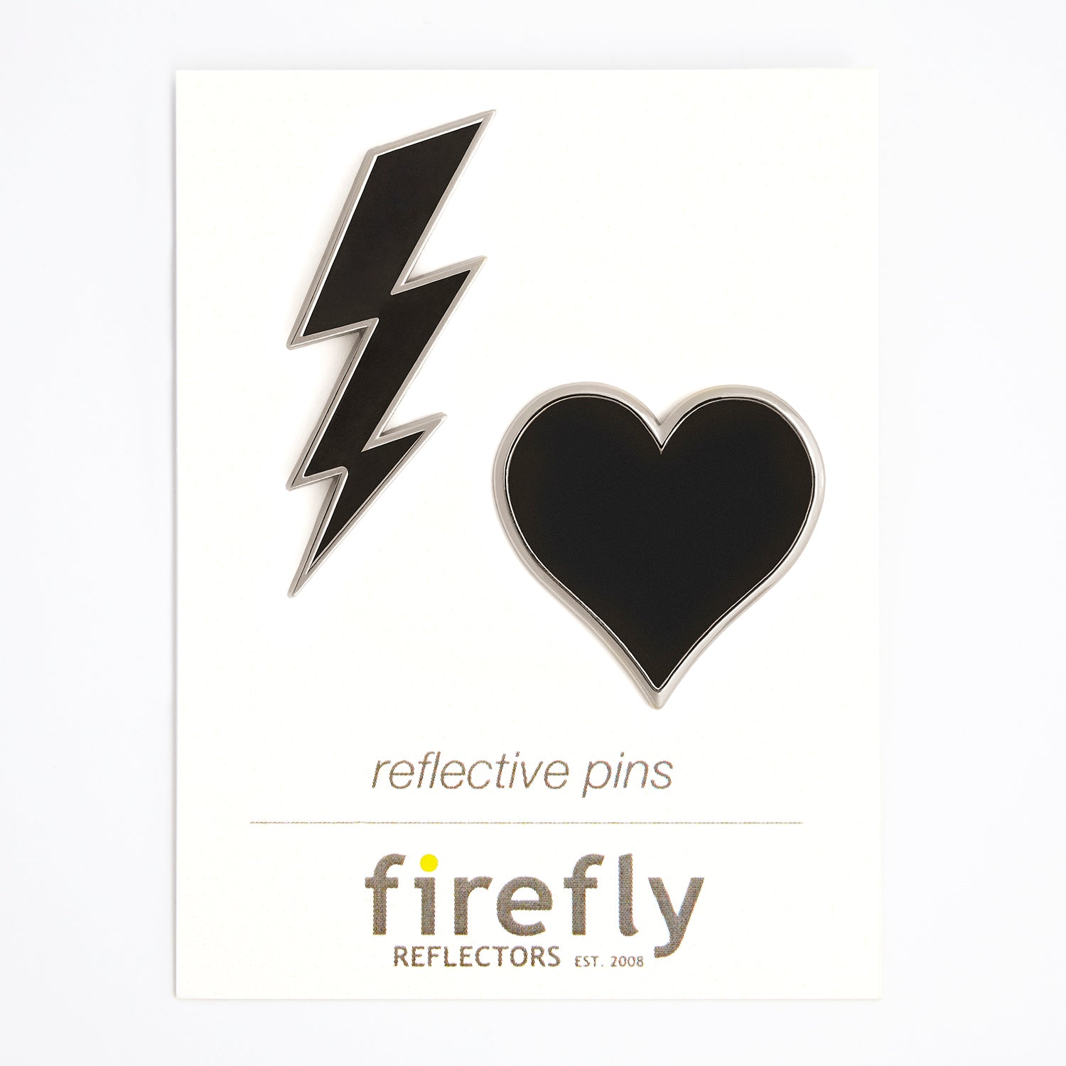 Firefly Reflectors - Silver Heart + Bolt Reflective Pins Set