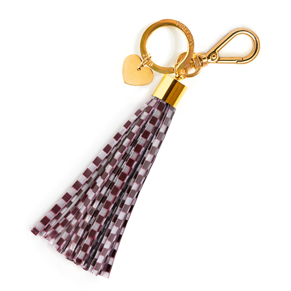 Firefly Reflectors - Burgundy Checker Print Tassel Reflector