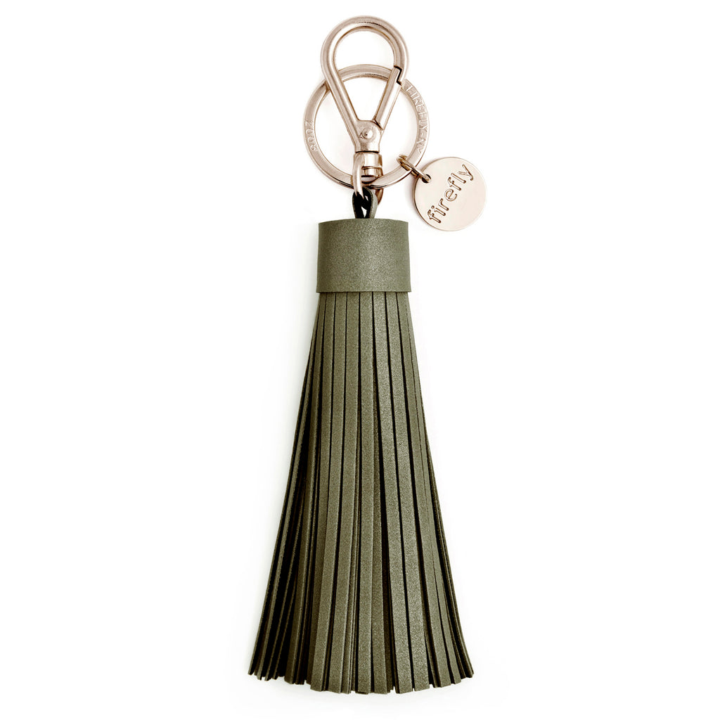 Firefly Reflectors - Olive Soft Tassel Reflector Bag Charm - Silver