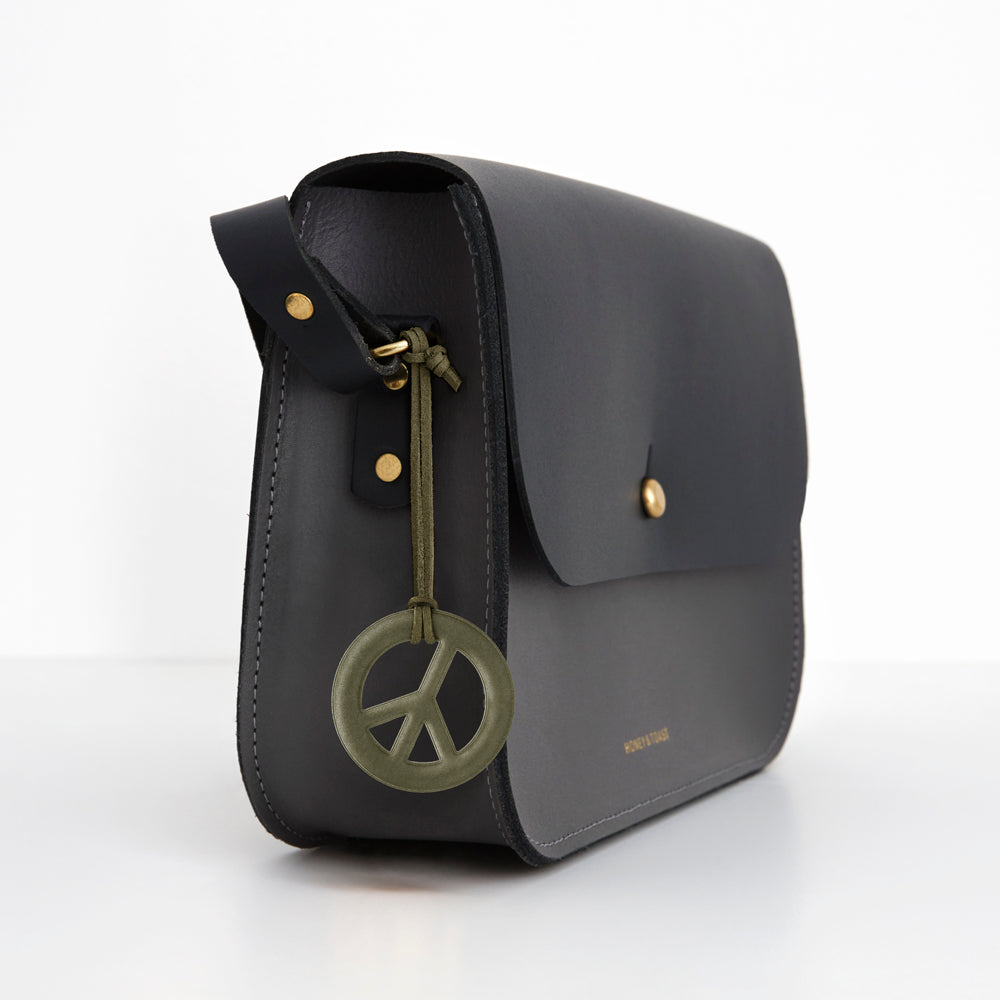 Olive Green Peace Sign Soft Shape Reflector Bag Charm