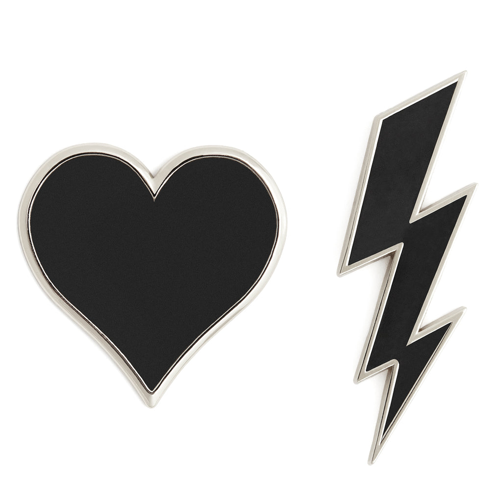 Firefly Reflectors - Silver Heart + Bolt Reflective Pins Set