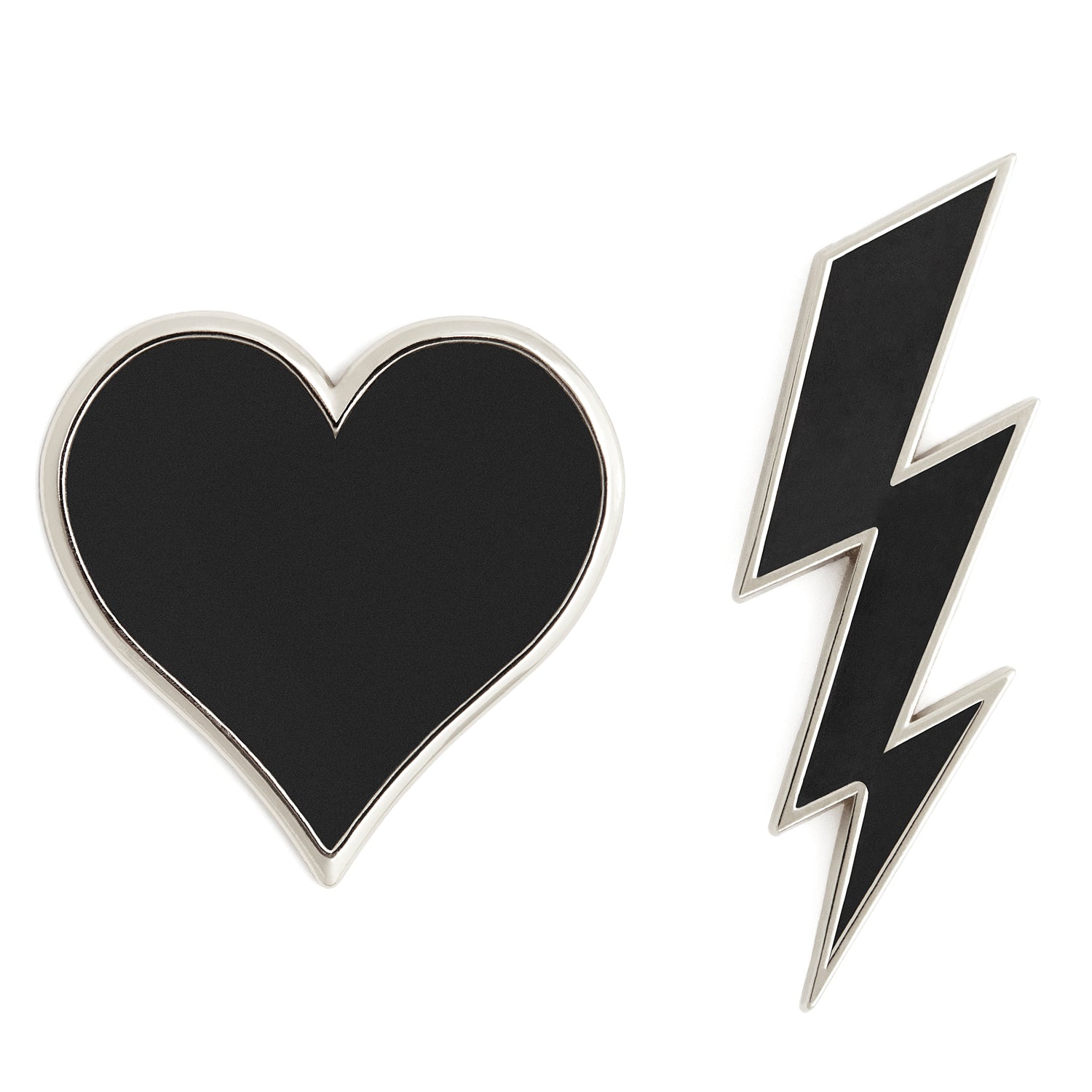 Firefly Reflectors - Silver Heart + Bolt Reflective Pins Set