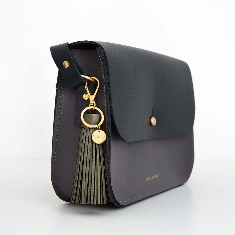 Firefly Reflectors - Olive Soft Tassel Reflector Bag Charm - Gold